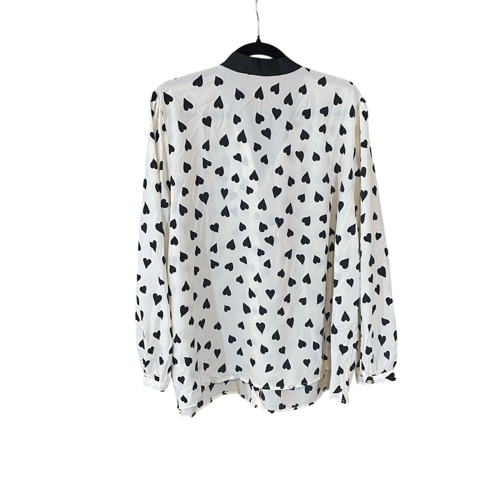 Eloquii Black Heart Print Tie Neck Blouse Size 20 Plus Romantic Chic feminine - Picture 6 of 7